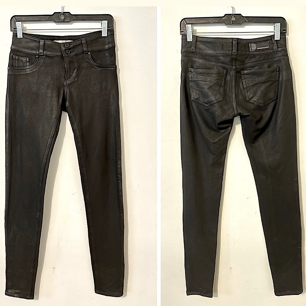 Wax Coated Black Gray Denim Skinny Jeans - Denimocracy/Sz. S
